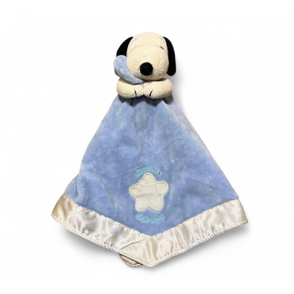 VTG Baby Snoopy Security Blanket Lovey Blue My First Snoopy Peanuts Satin Trim